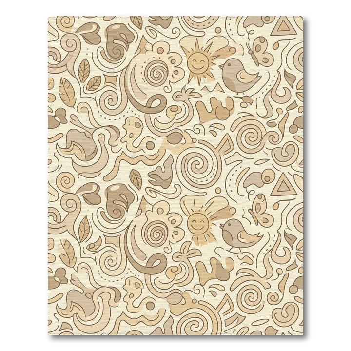 Whimsical Beige Sun Bird Butterfly Swirls Rug