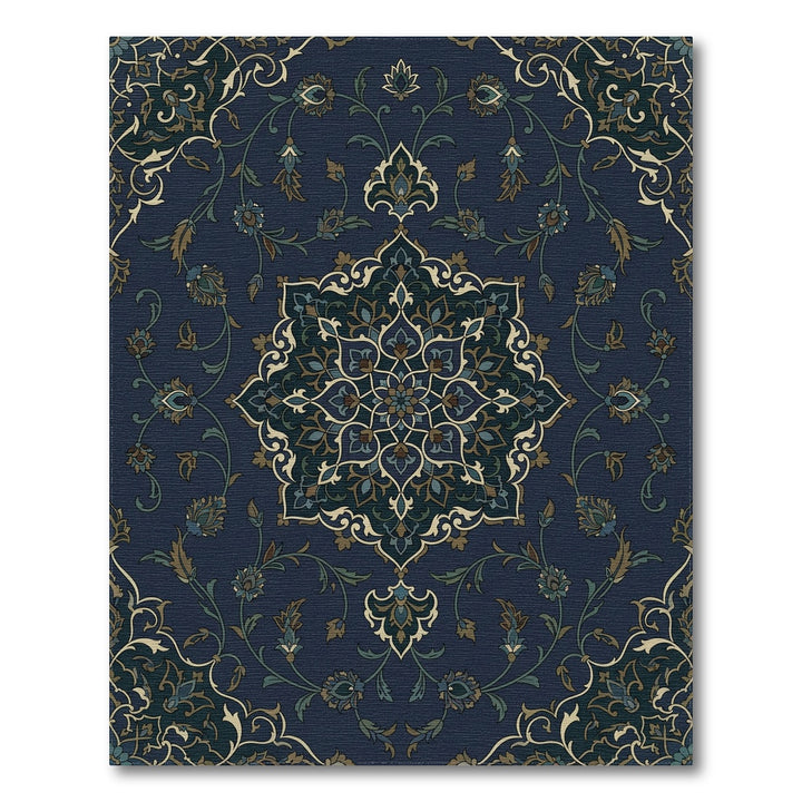 Midnight Blue Floral Medallion Overlay Rug