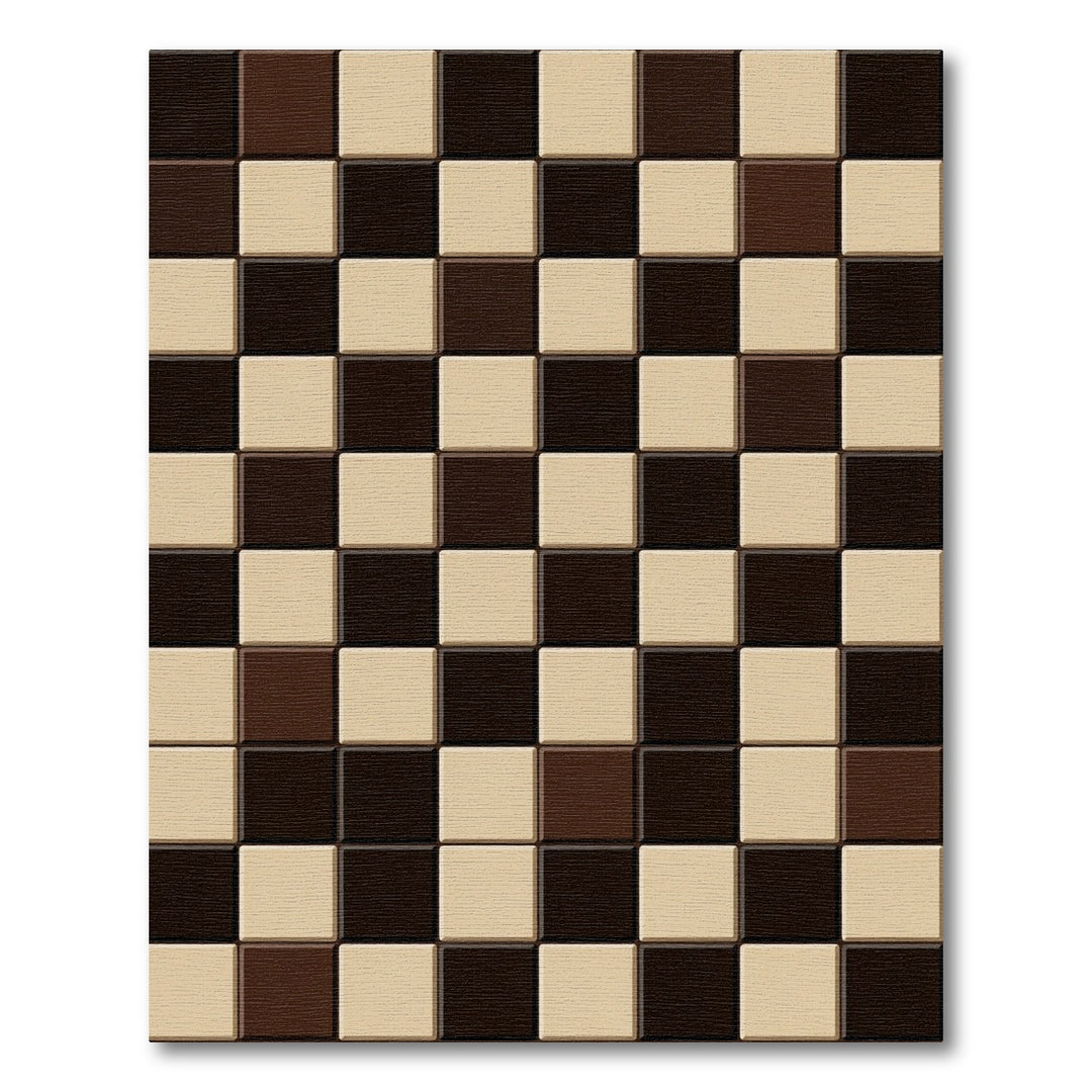 Classic Brown Beige Checkered Squares Rug