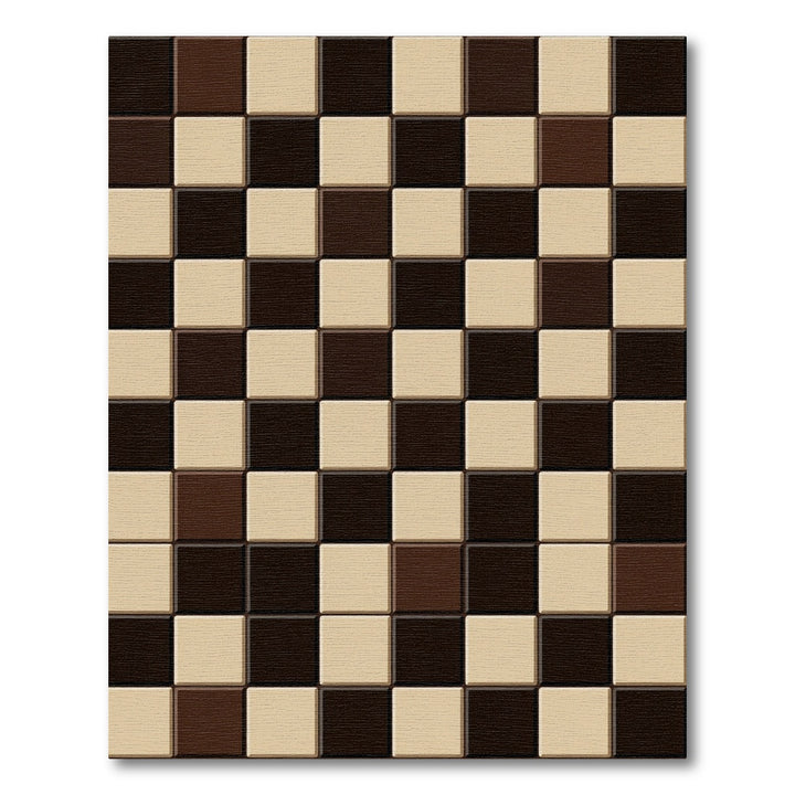 Classic Brown Beige Checkered Squares Rug