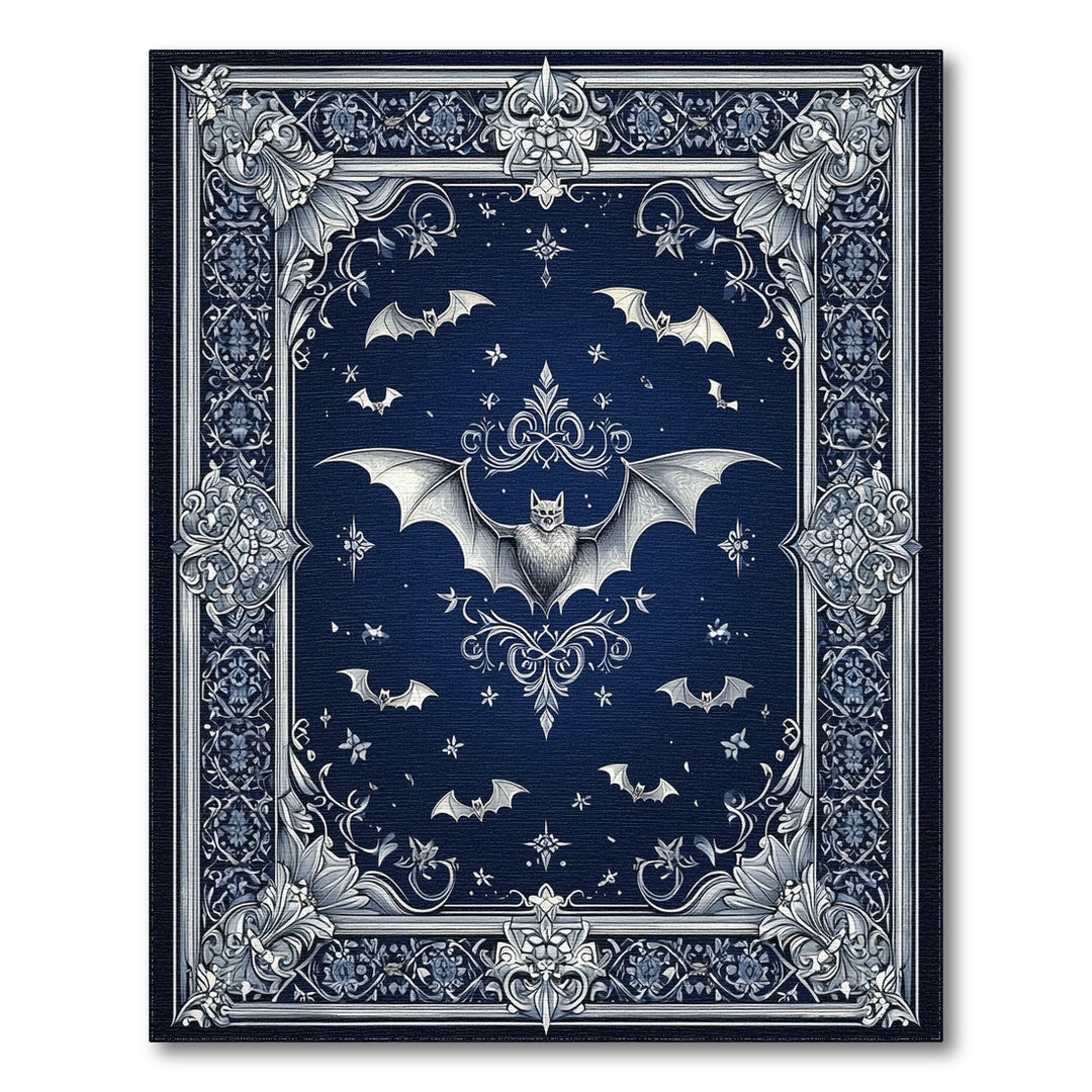 Navy Bat Ornate Floral Area Rug