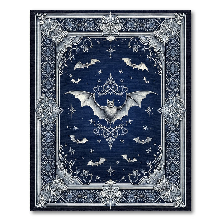 Navy Bat Ornate Floral Area Rug