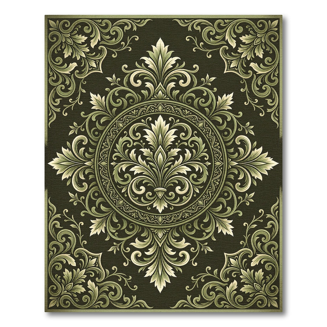 Ornate Green Fleur-de-Lis Rug