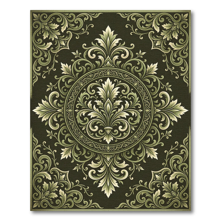 Ornate Green Fleur-de-Lis Rug