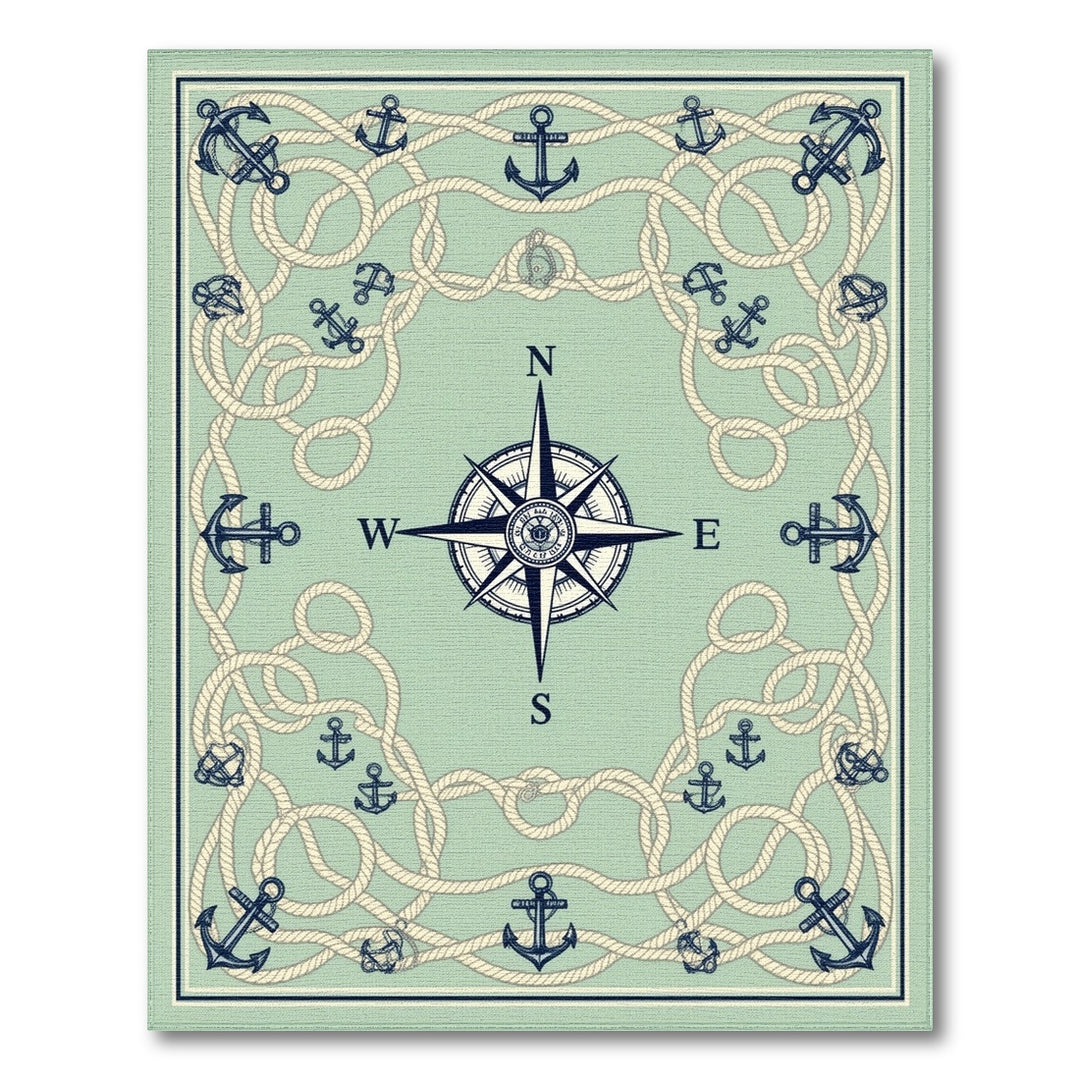 Nautical Compass Anchor Coastal Area Rug