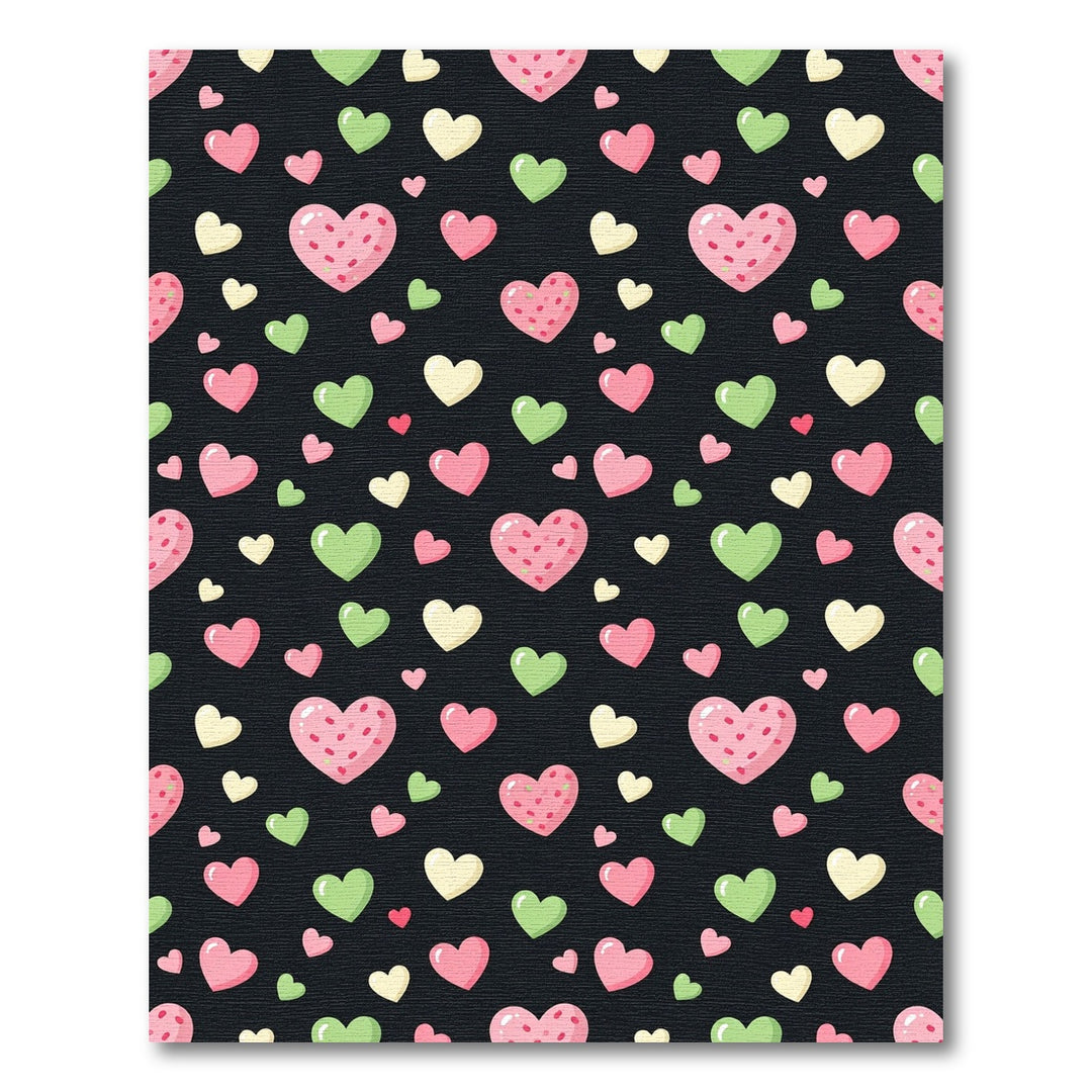 Cute Pink Green Hearts Black Background Rug