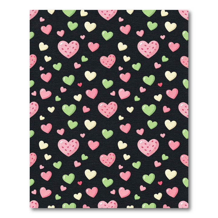 Cute Pink Green Hearts Black Background Rug