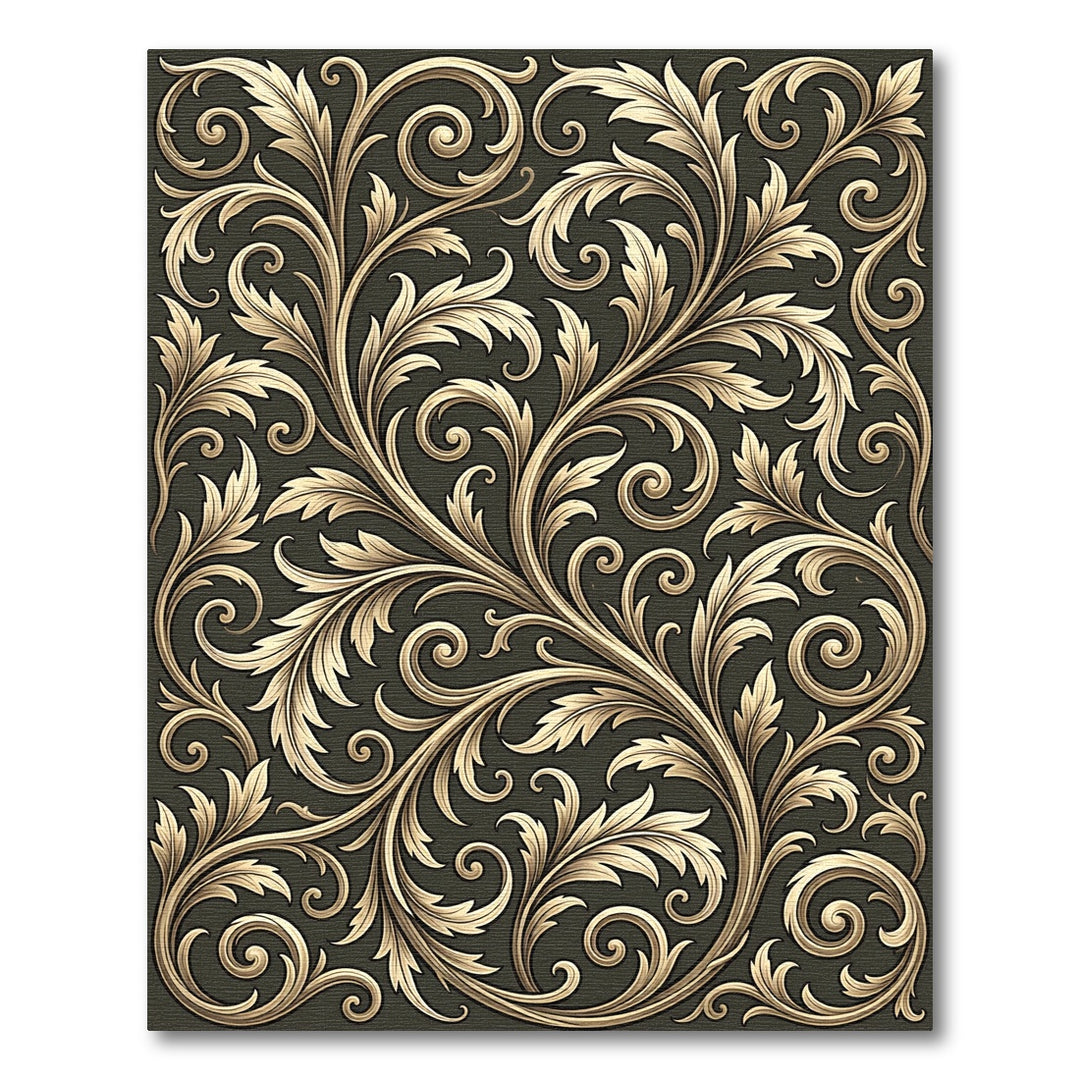 Ornate Golden Flourish Scrollwork Rug