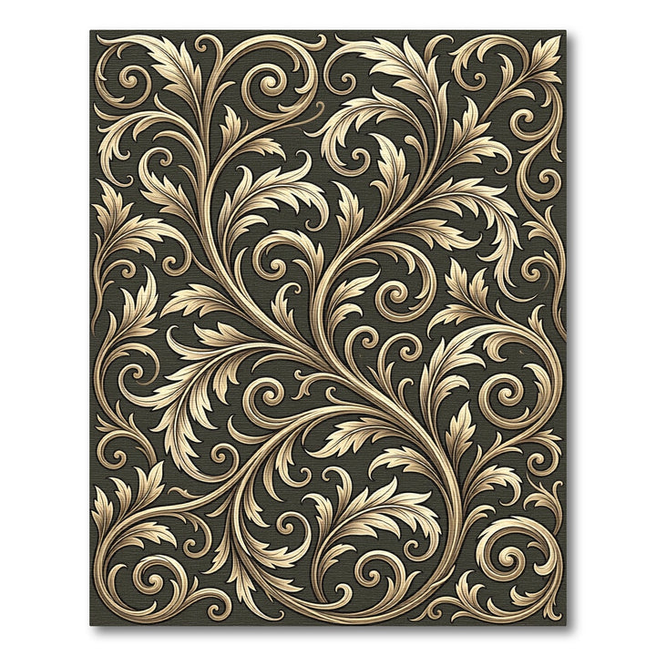 Ornate Golden Flourish Scrollwork Rug