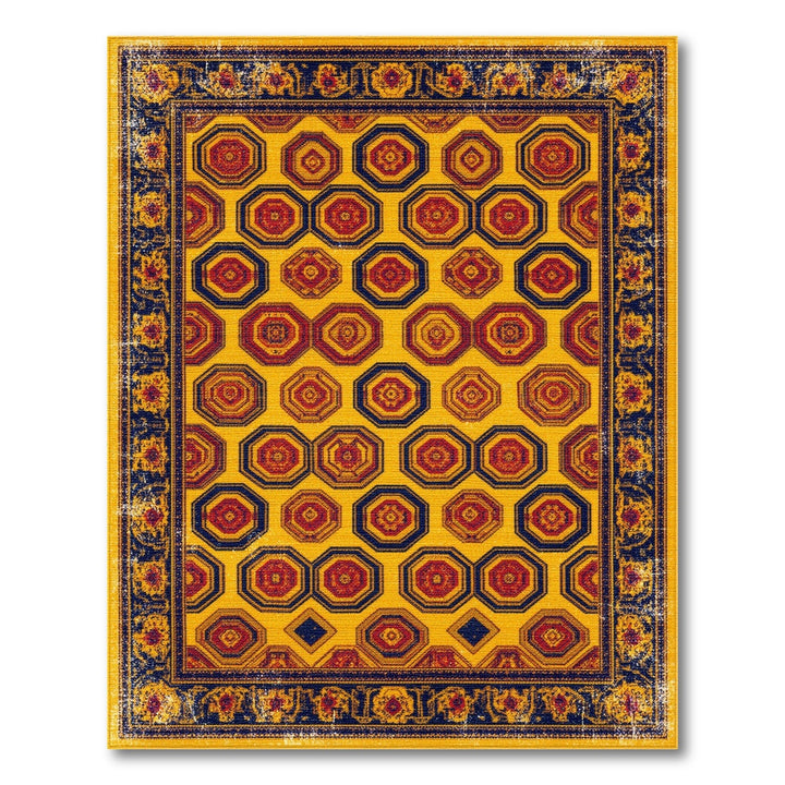 Yellow Geometric Octagon Distressed Area Rug