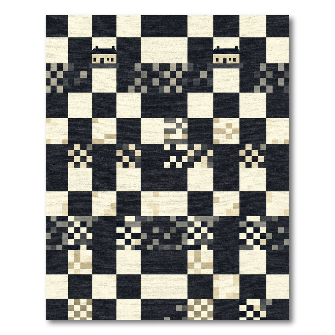 Geometric Monochrome Chessboard House Rug