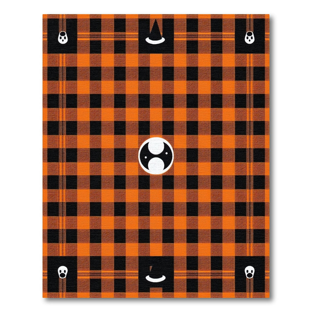 Orange Black Plaid Halloween Ghost Area Rug