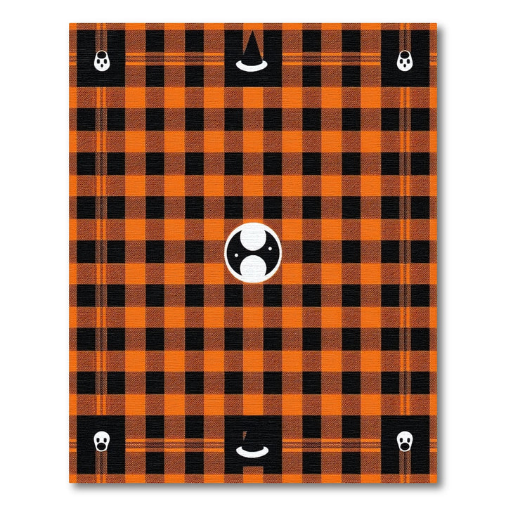 Orange Black Plaid Halloween Ghost Area Rug