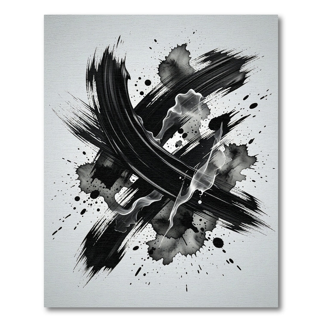 Bold Black Brushstroke Ink Splatter Rug