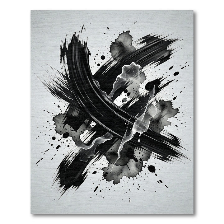 Bold Black Brushstroke Ink Splatter Rug