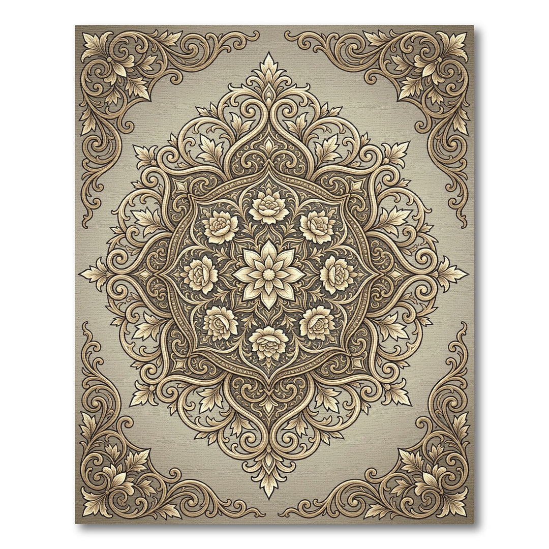 Elegant Golden Blossom Mandala Rug
