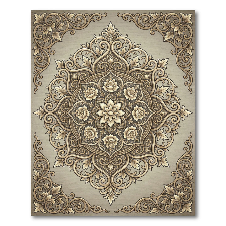 Elegant Golden Blossom Mandala Rug