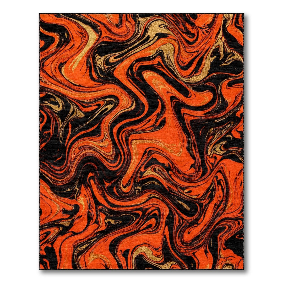 Abstract Area Orange Marble Swirl Area Rug