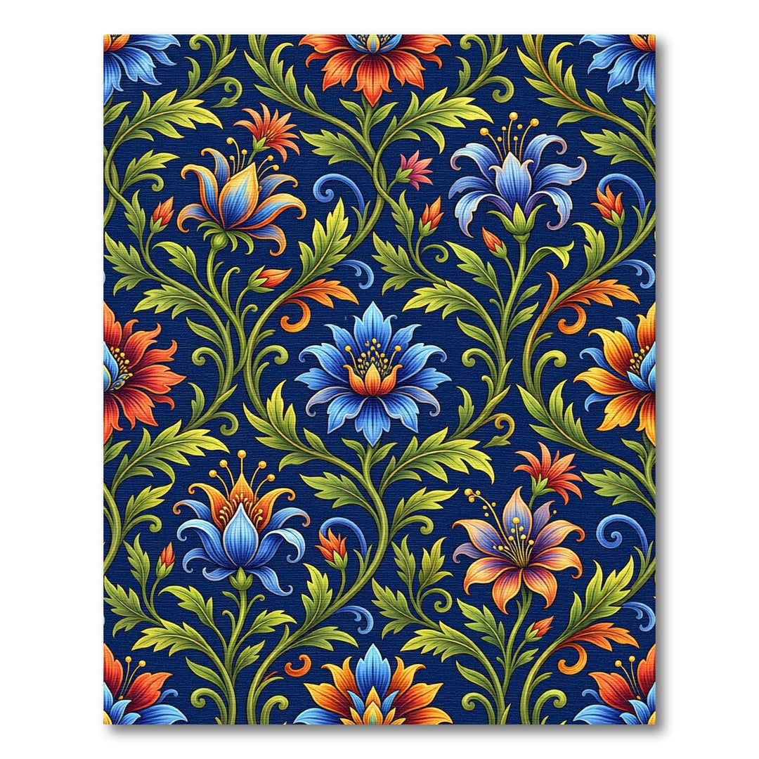 Ornate Blue Orange Floral Vine Rug