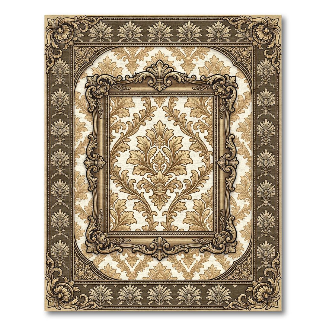 Ornate Gold Leaf Scrollwork Frame Rug