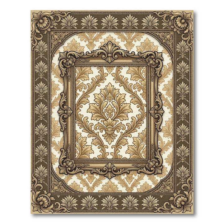 Ornate Gold Leaf Scrollwork Frame Rug