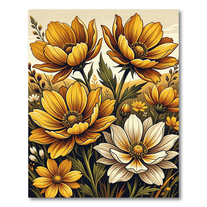 Golden Yellow Floral Meadow Rug