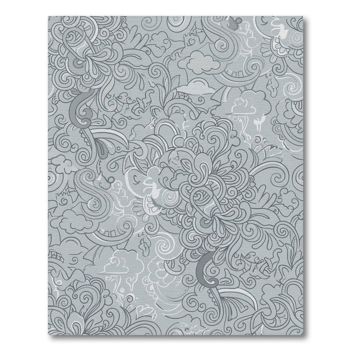 Whimsical Gray Cloud Foliage Swirl Rug