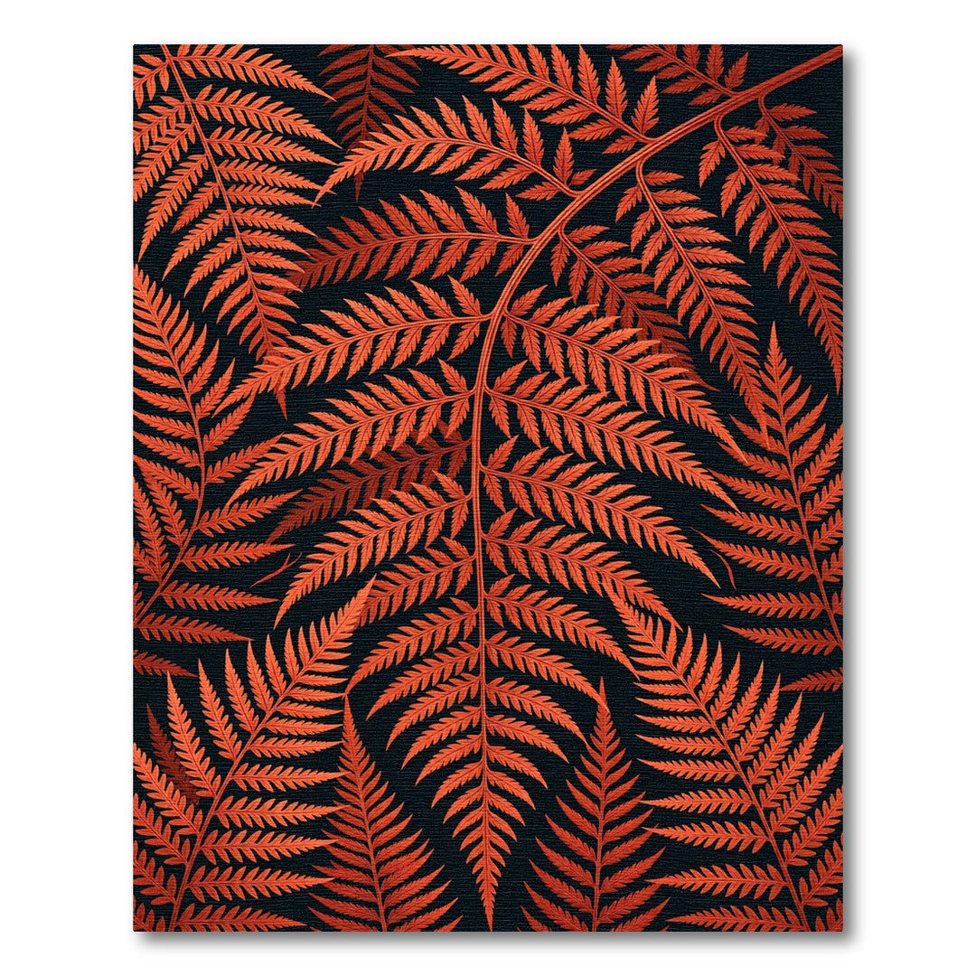 Vibrant Orange Fern Frond Cluster Rug