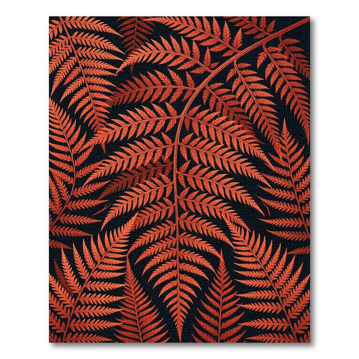 Vibrant Orange Fern Frond Cluster Rug