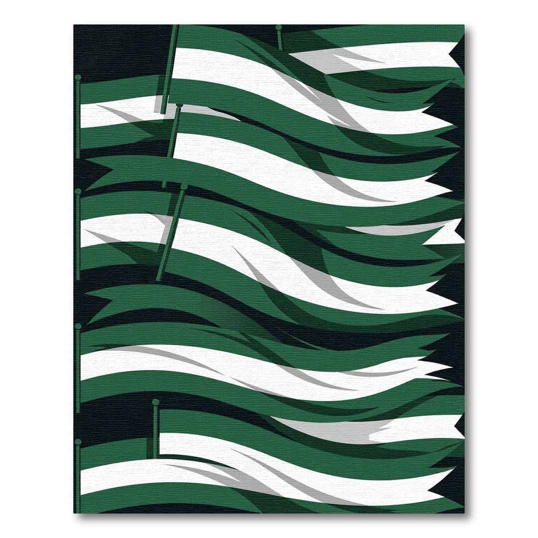 Emerald Green White Striped Waves Rug