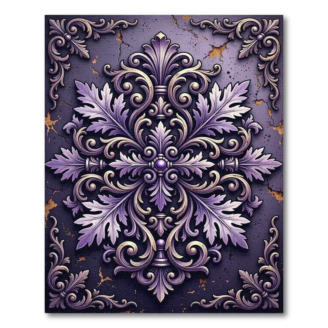 Ornate Purple Gold Acanthus Medallion Rug