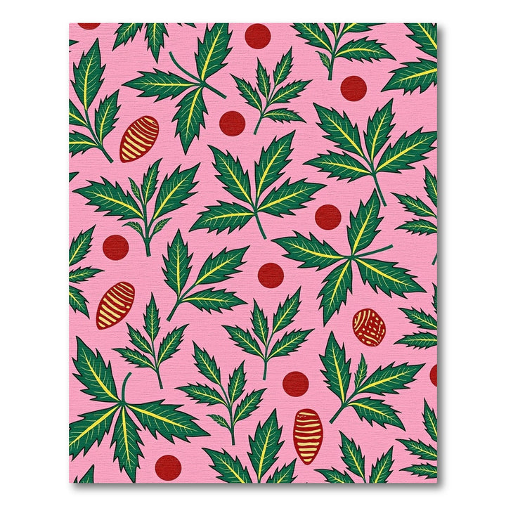Pink Green Foliage Red Dot Oval Rug