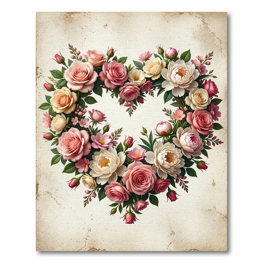 Romantic Pink Cream Rose Heart Rug