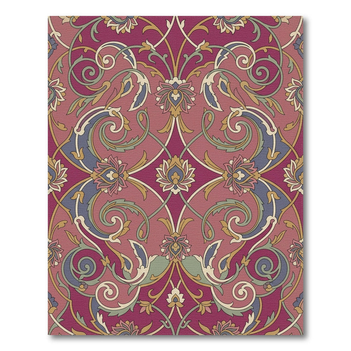 Deep Plum Floral Scrollwork Art Rug