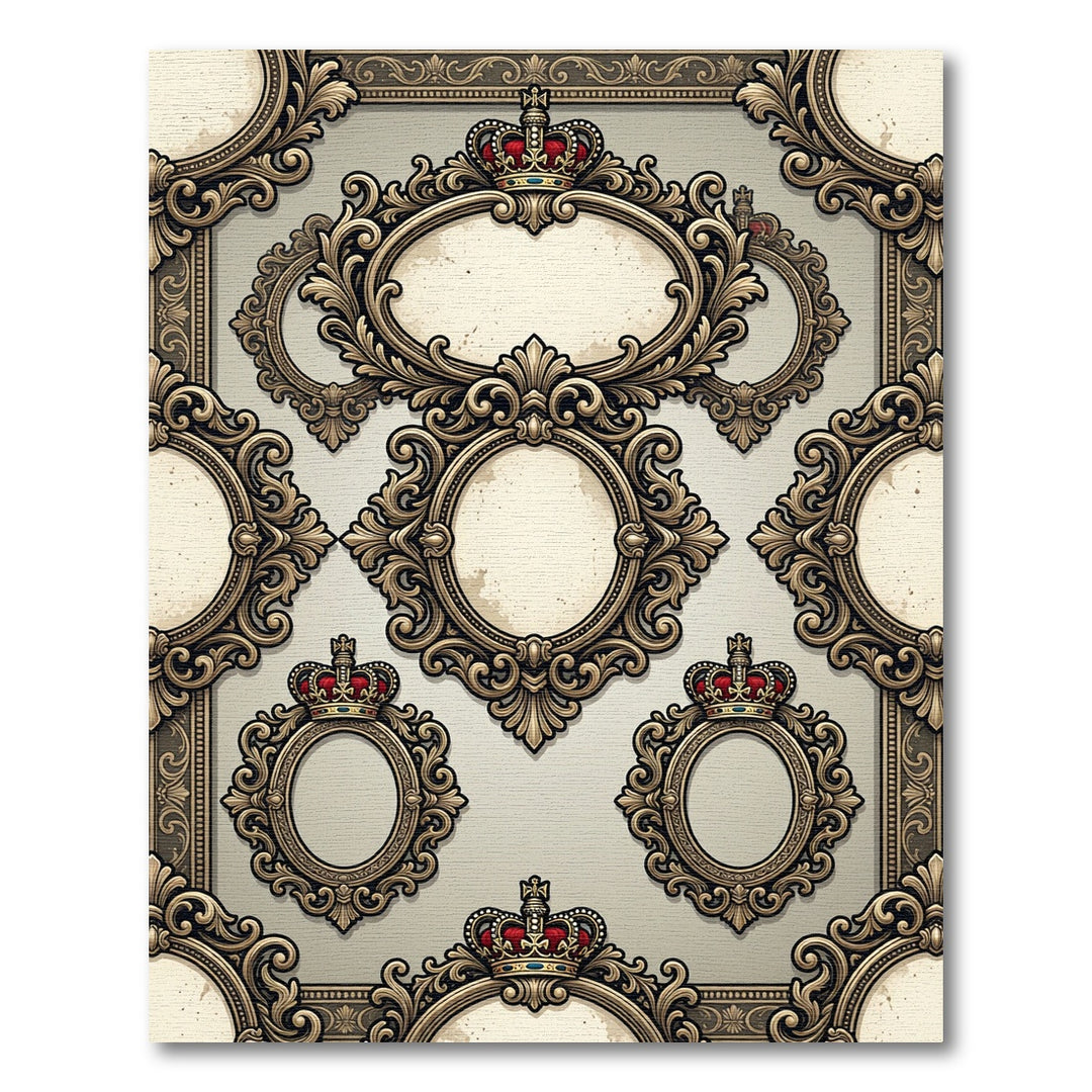 Ornate Gold Crown Oval Frame Rug
