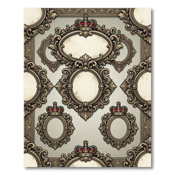 Ornate Gold Crown Oval Frame Rug