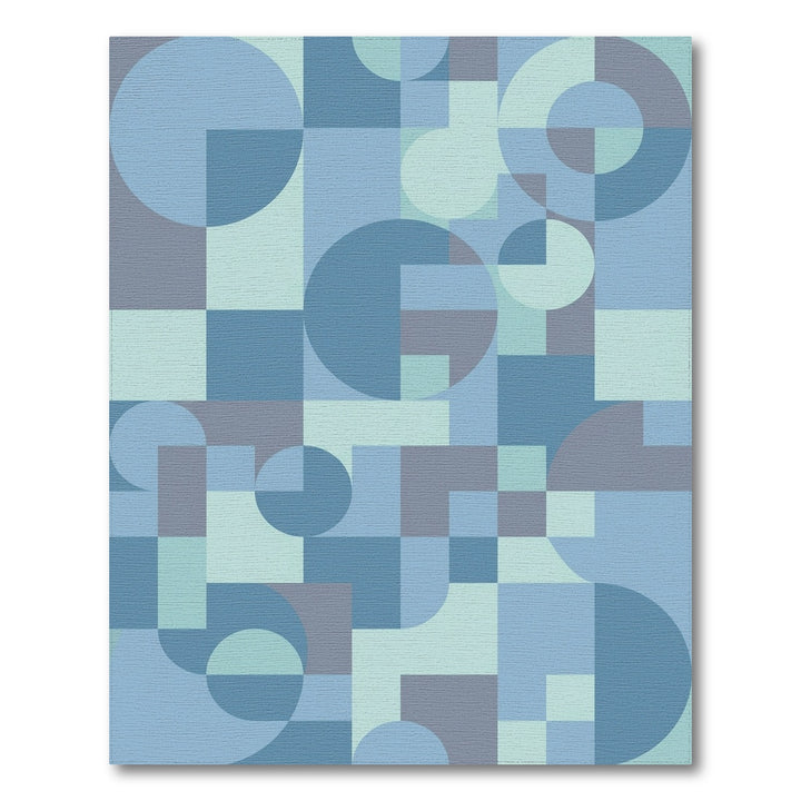 Modern Blue Geometric Circles and Squares Rug