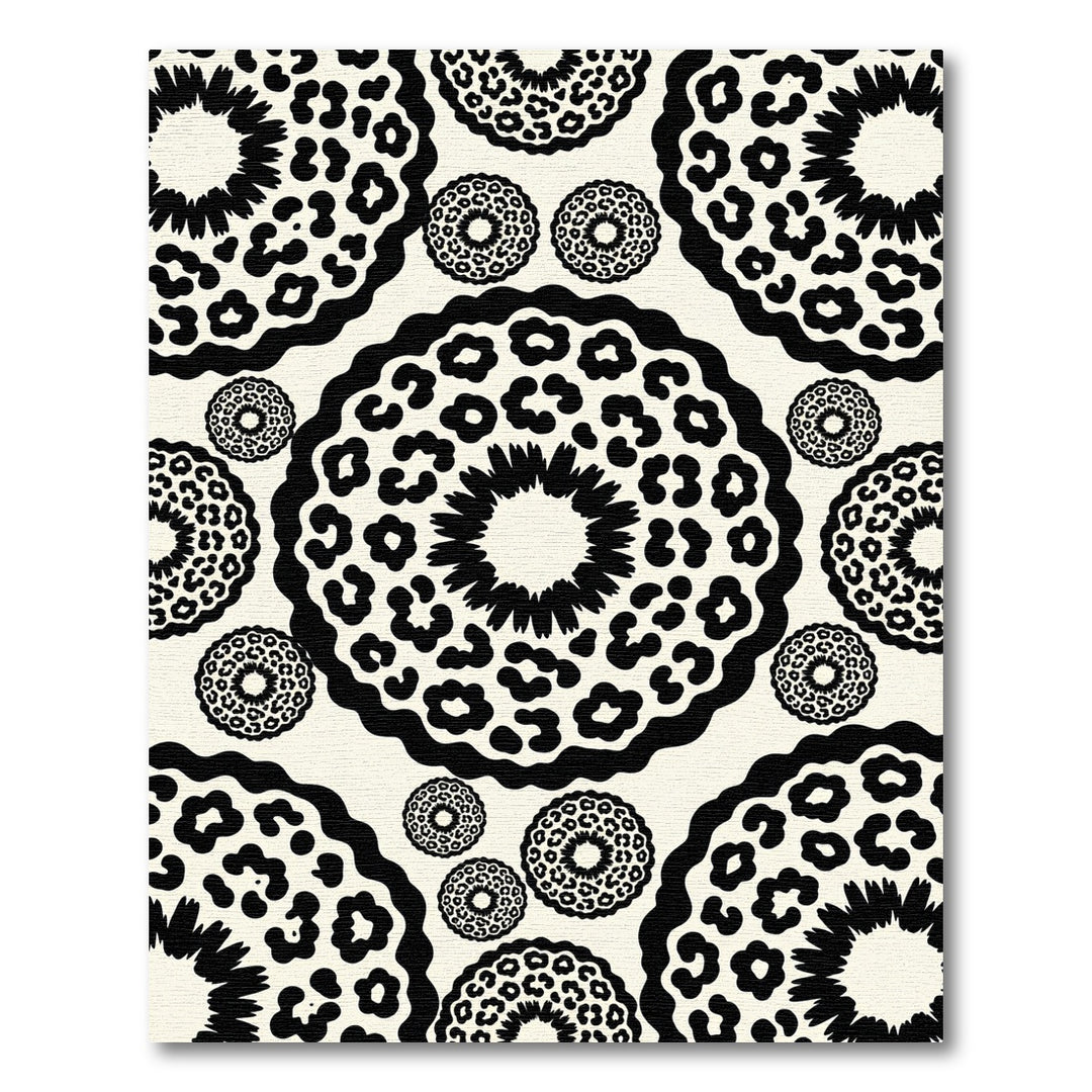 Black Cream Floral Leopard Medallions Rug
