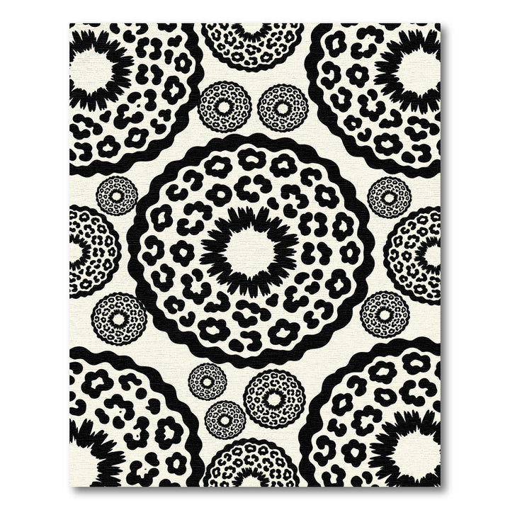 Black Cream Floral Leopard Medallions Rug