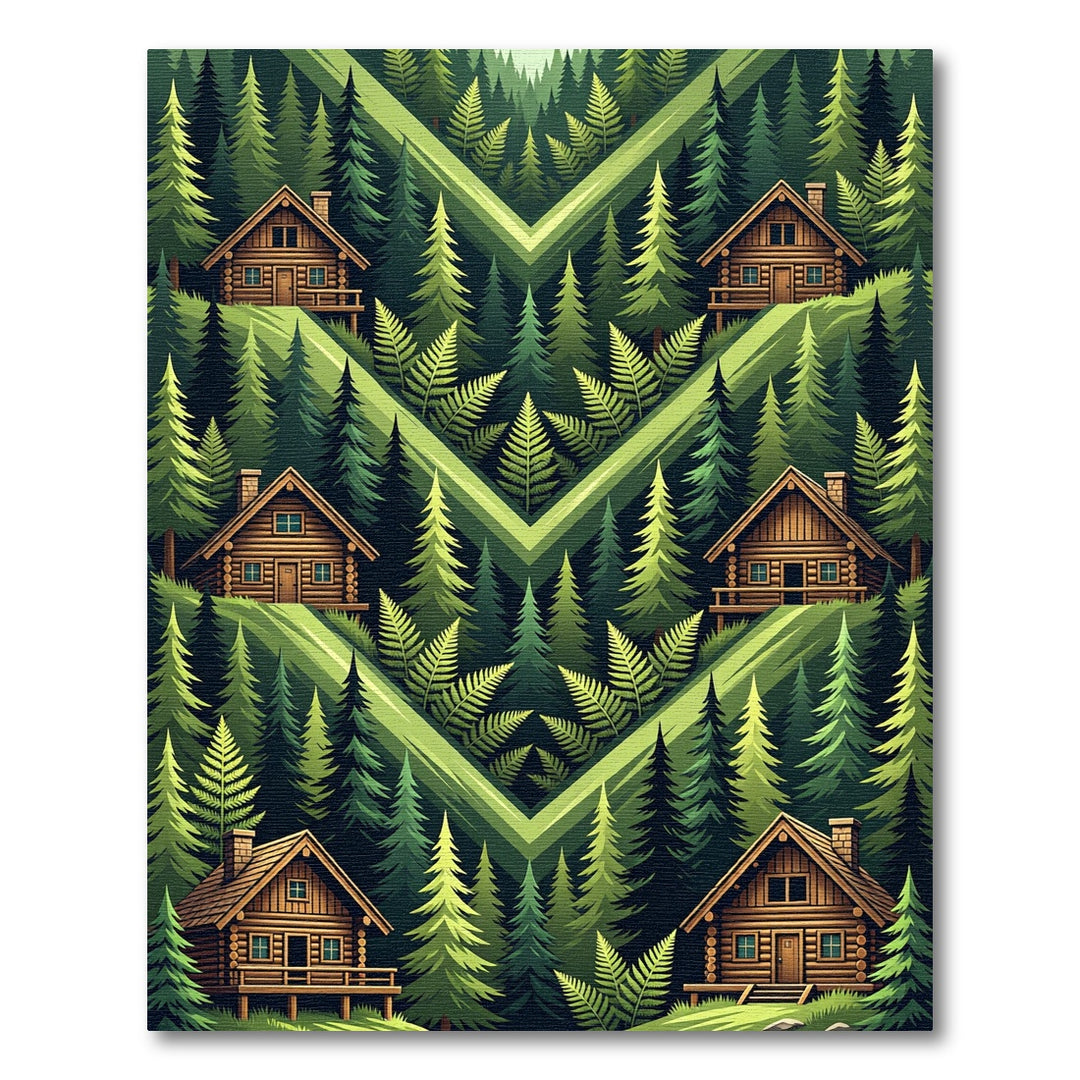 Woodland Cabin Forest Green Ferns Rug
