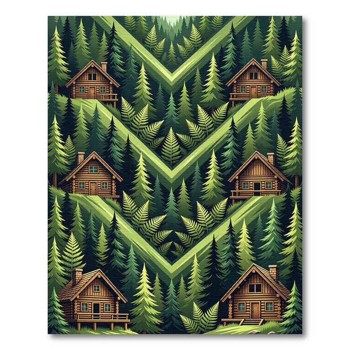 Woodland Cabin Forest Green Ferns Rug