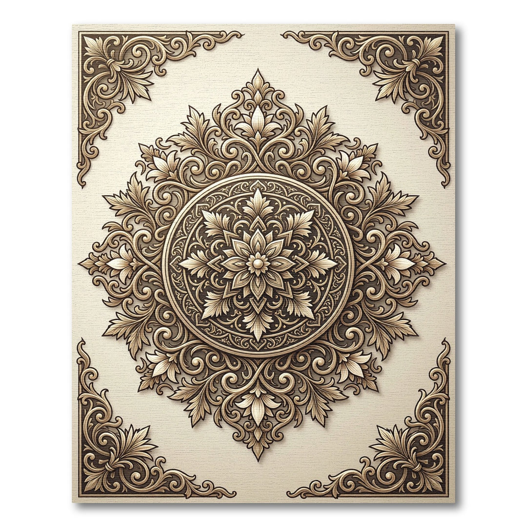 Antique Gold Floral Medallion Ornament Rug