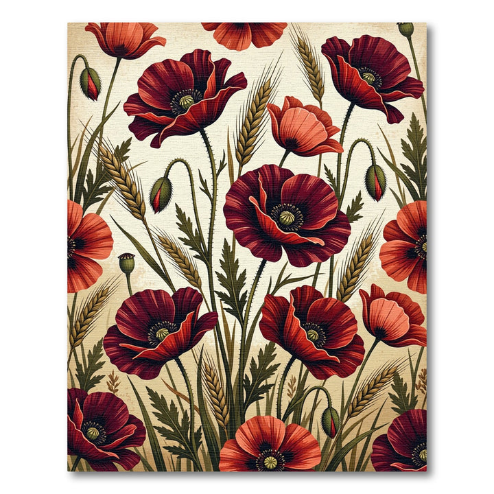 Crimson Poppy Wheat Field Meadow Rug