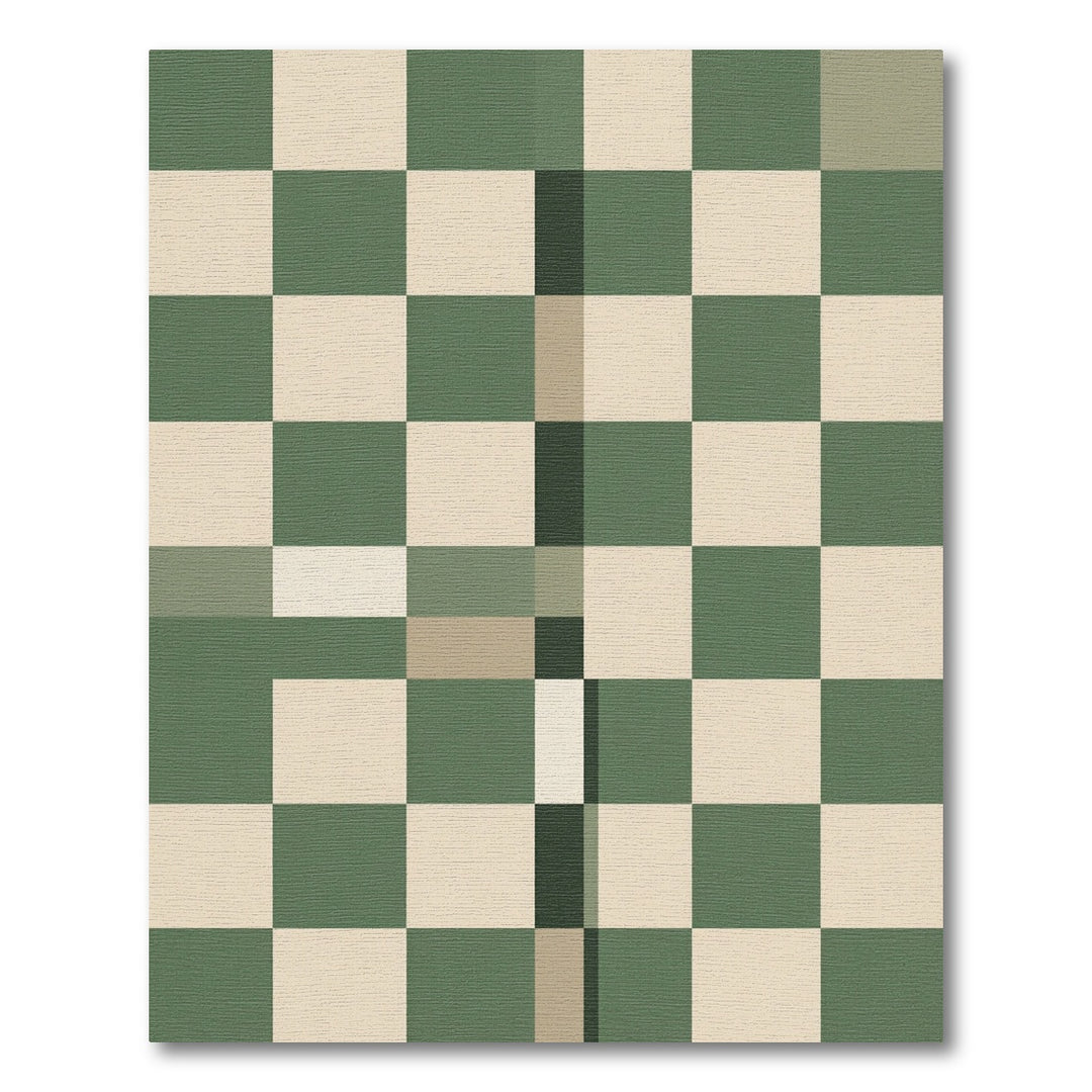Green Beige Checkerboard Geometric Area Rug