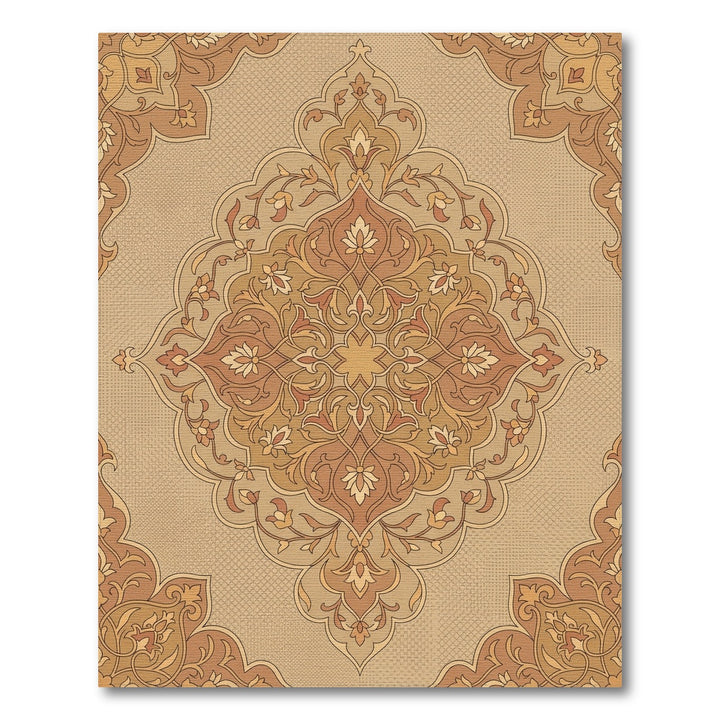 Terracotta Golden Floral Filigree Medallion Rug