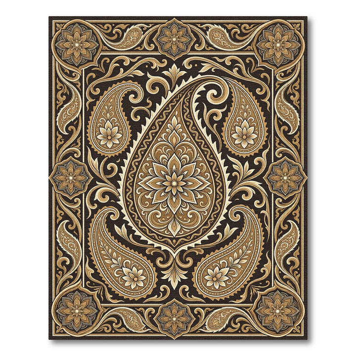Ornate Brown Paisley Floral Frame Rug