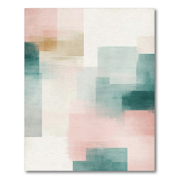Blush Pink Teal Geometric Area Rug