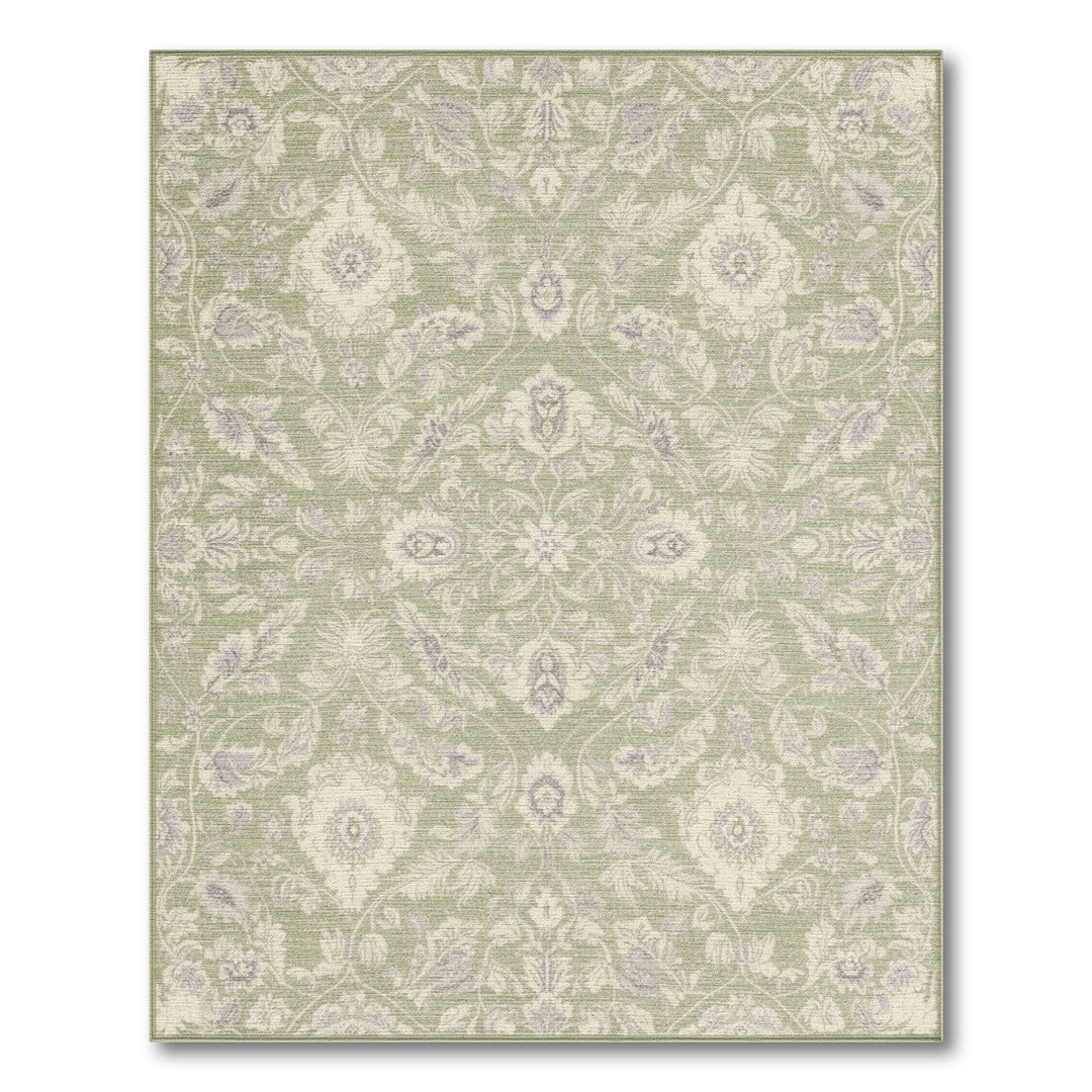 Green Floral Vintage Area Rug