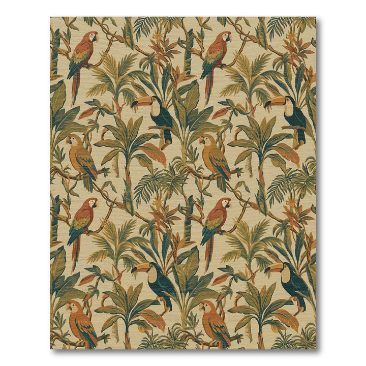 Tropical Jungle Birds Lush Greenery Rug