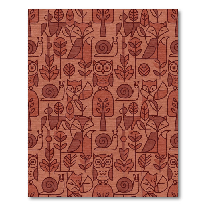 Woodland Creatures Burgundy Line Art Rug